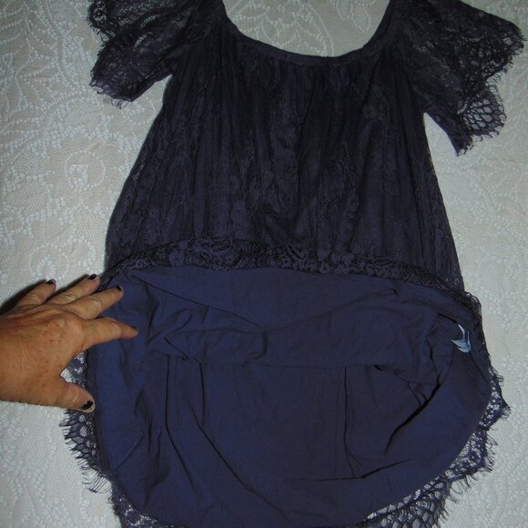 American Eagle Tunic blouse lace womens scalloped cottagecore Whimsigoth blue M - Picture 3 of 11